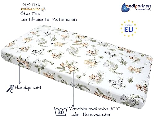 Medi Partners Spannbettlaken 60x120 Baby Bettlaken Kinderbett Spannbetttuch 100% Baumwolle - Fitted Kinder Sheet Bettwäsche Babymatratze Schlafsack Babybett (Safari)