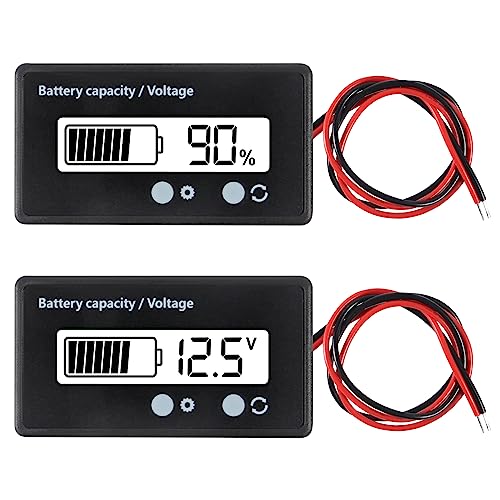 UMLIFE 2PCS DC 12V 24V 36V 48V 72V Battery Capacity Voltage Meter with Alarm Battery Capacity Voltage Indicator Battery Gauge Monitors Lithium ion Battery Indicator for Most Cars
