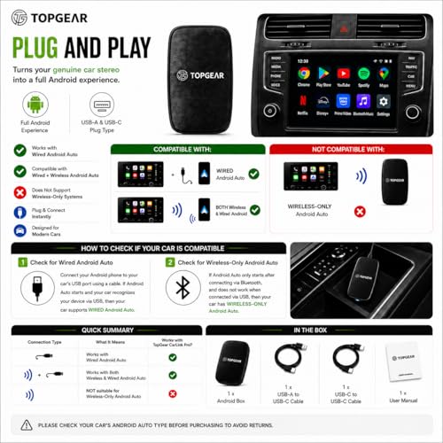 Image of TOPGEAR Ai Box for AA | Carlink | Android Converter | Picasso | Smart Car Media Box | for Wired Android Auto Cars Only | 16GB Storage | Plug & Play AA Protocol Adapter | Upgrade Your Car Infotainment