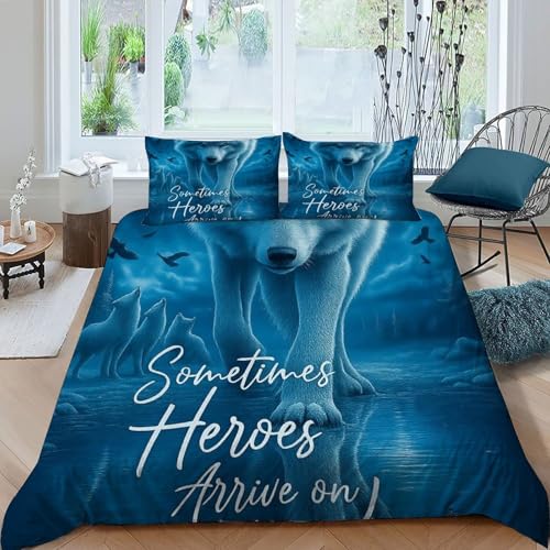 Héroes Lobos Juego De Funda para Edrojoón 3 Piezas 3D Impresa Aesthetic Nieve Animal con Cremallera Y Funda De Almohada King（220x240cm） 100% Microfibra Juego De Cama para