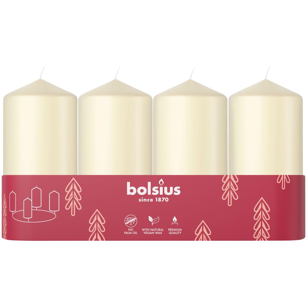 Bolsius Smooth Pillar Candles - Set of 4 - Ivory - 100x48 mm - Decorative Candles - Long Burning Time - Unscented - with Natural Plant Wax - Without Palm Oil