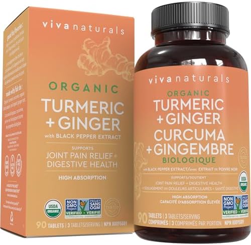 Organic Turmeric Curcumin Supplement with Ginger Extract and Black Pepper for Better Absorption, High Potency Turmeric Ginger Tablets for Joint Support, Digestive Health with Cellular Defense
