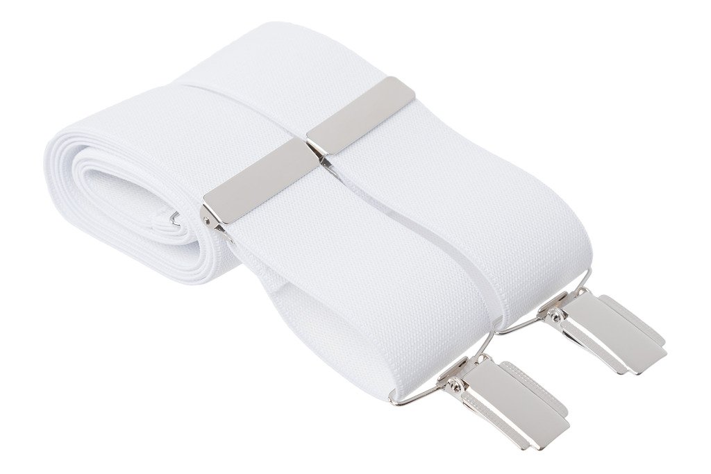 Gs Braces Men's White 3XL Trouser Braces 35Mm Wide Elastic 4 Strong Silver Clips 56 Inch Adjustable