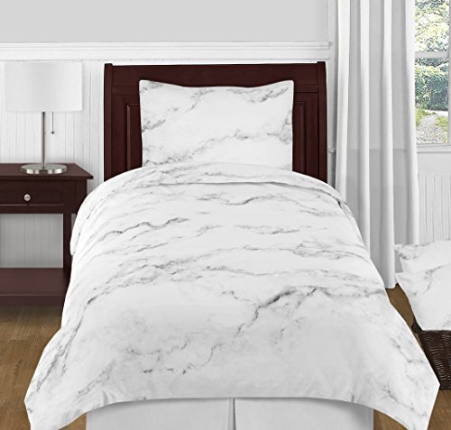 Modern Grey, Black and White Marble 4 Piece Twin/Twin XL Size Teens College Bedding Set Collection