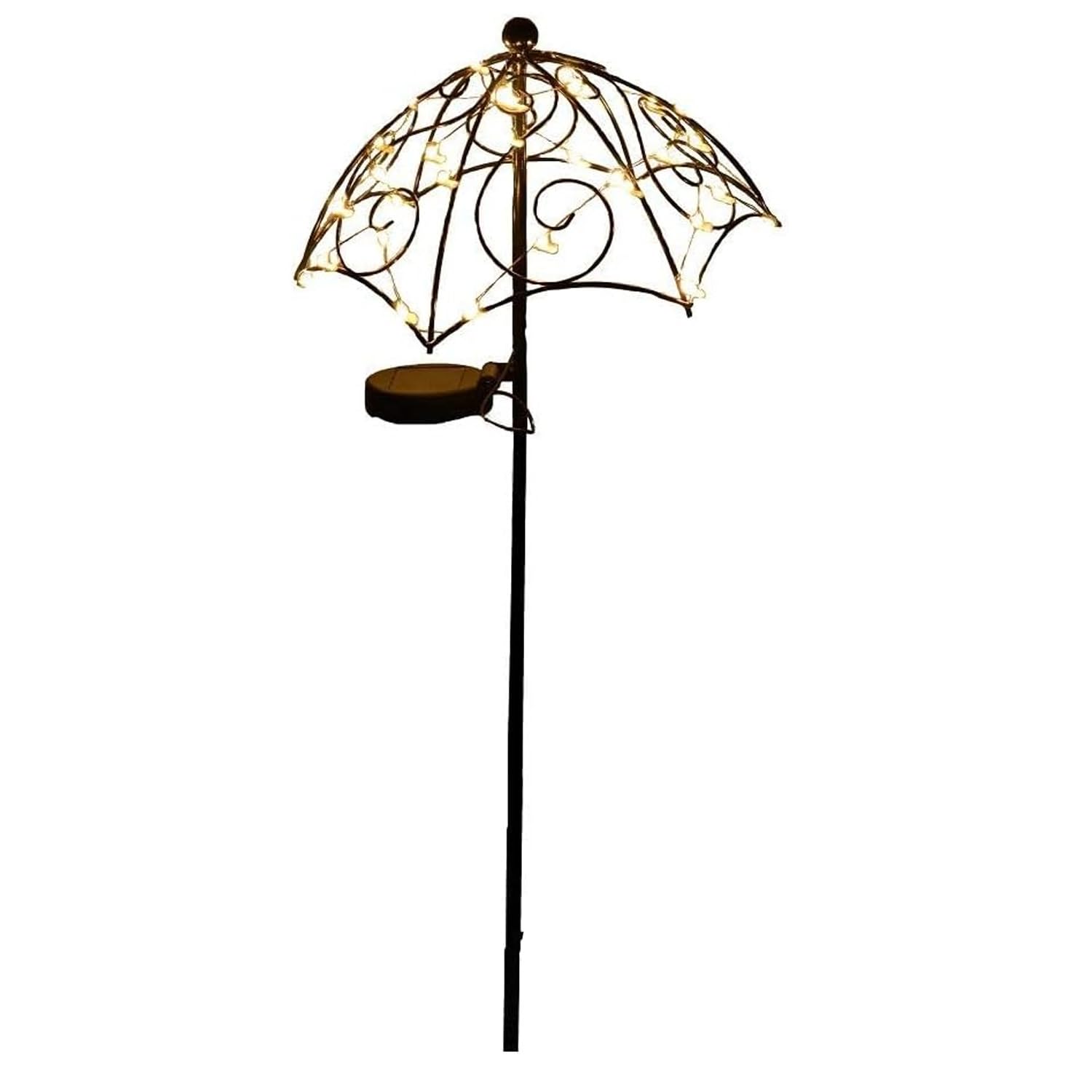 LED Solar Gartenstecker REGENSCHIRM - 35 warmweiße LED - H: 69cm - Lichtsensor - schwarz