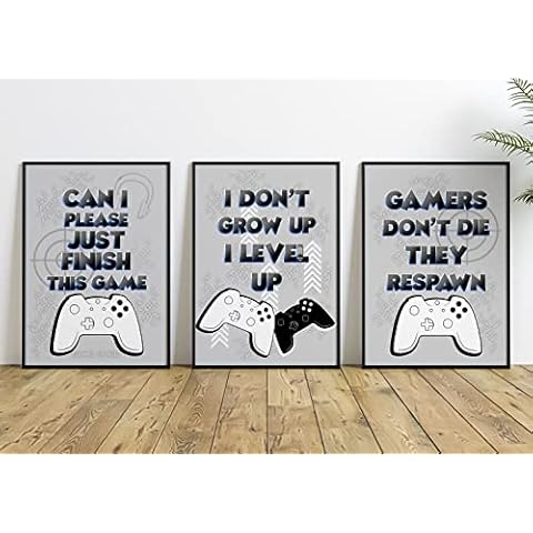 Rubybloom Designs Gamer Quote Computer Gaming Prints - Set of 3 - A4 (21cm x 29.7cm) UNFRAMED - Boys Game Controller Wall Art Pictures - Xbox Playstation Inspired Gift Cover