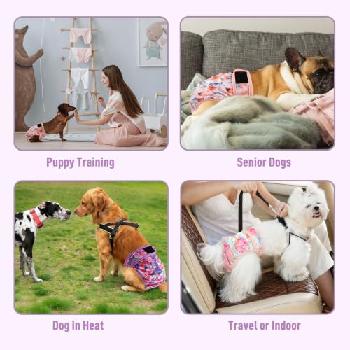 Image of Langsprit Female Dog Diapers for Doggie Puppy,Reusable Dog Period Diapers Female for Heat Peeing,Small Medium Large Doggy Diaper Washable,Dogs Pants 5 Pack, Vibrant Flowers, X-Large