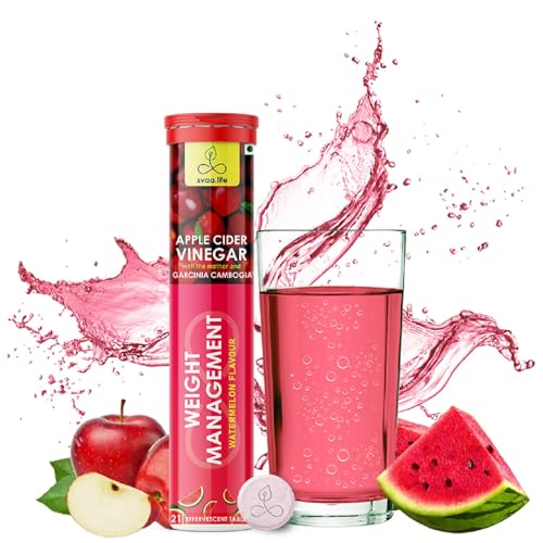 Image of svaa.life 1000mg Apple Cider Vinegar (ACV) Effervescent Tablets-Watermelon Flavour- with Garcinia Cambogia, Pomegranate, B6 & B12 for Weight Loss & Improving Gut Health | One per day (21 tablets)