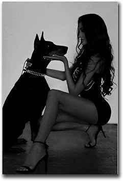 Poster Decorative Canvas Painting Woman With Doberman Poster Black And White Luxury Wall Art Fashion Print Designer Dog Wall Art Hypebeast Room Decor Living Room Bedroom Decor Wall Decor 16x24inch
