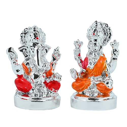 Image of ZAICUS Laxmi Ganesh Idol Set - Divine Lakshmi Ganesha Murti for Home Mandir, Office, Puja & Diwali Gift - Silver
