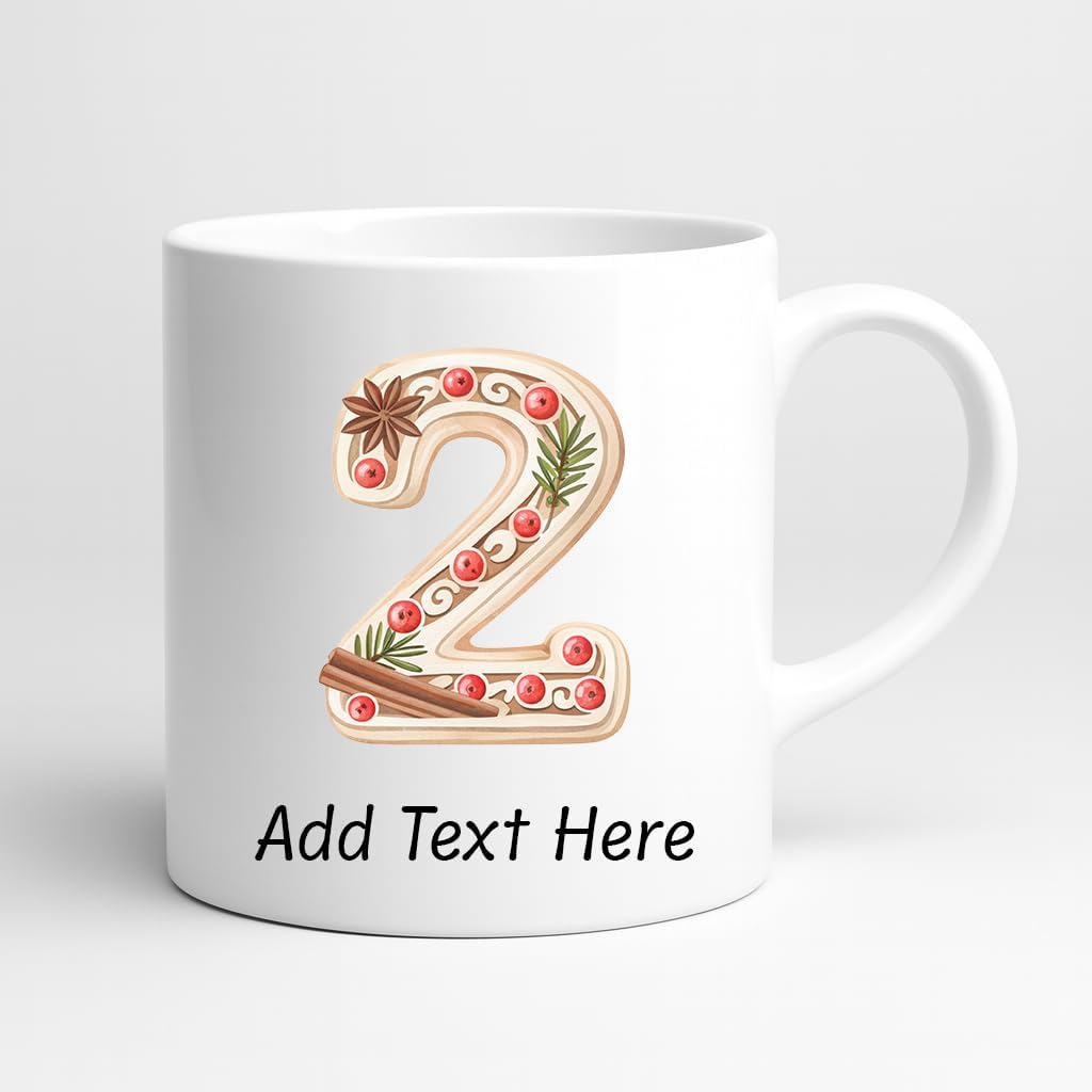 Personalized Christmas Initial Mug – Custom A-Z or 0-9 Monogram, Gingerbread Letter Design, Add Name or Date, 11oz Ceramic Cup, Dishwasher Safe Holiday Gift (White) - Image 7