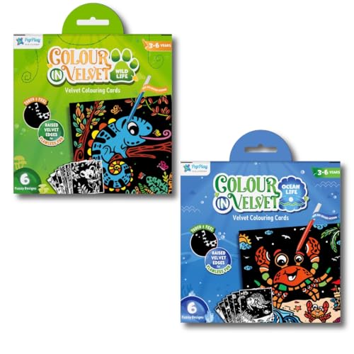 Image of PepPlay Velvet Coloring Cards Ocean & Wild Life Combo | Sensory Mess-Free Travel Activity Kit for Flights & Road Trips, Summer Vacation | Gift for Boys & Girls Age 3-8 | Birthday Return Gift