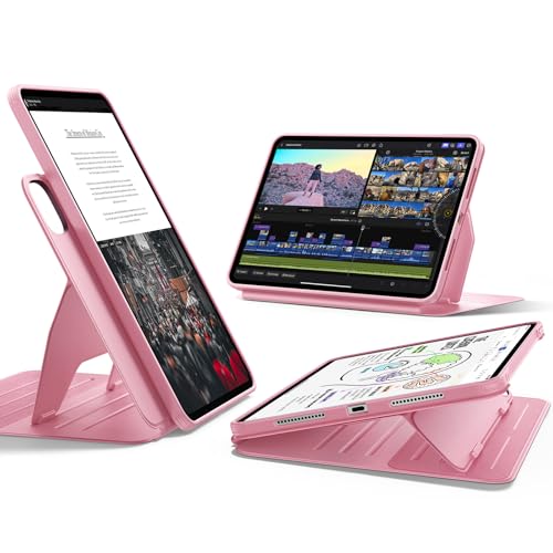 ESR for iPad Pro 11 Inch Case (M5/M4) 2025/2024, Rotating Case with Removable Magnetic Cover, Adjustable Portrait/Landscape Stand, 9 Standing Angles, Shift Series, Pink