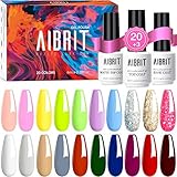 Aibrit 24 Pcs Gel Nail Polish Kit, Soak Off Nail Gel Polish Full Colors Kit with Glossy & Matte Top and Base Coat Gel Polish Starter Kit Best Nail Polish Set for Manicure Nail Art Salon/Home