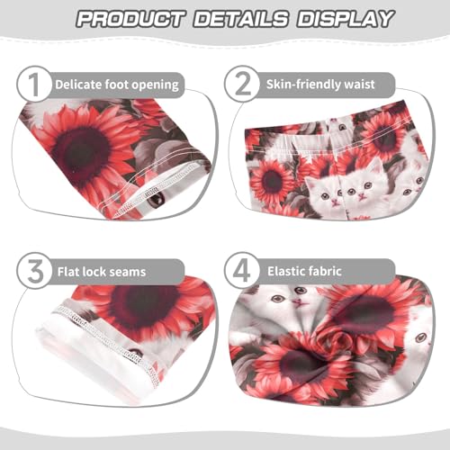 White Cat Sunflowers 5 Girls Leggings Athletic Pants Tights Stretch Bottom3