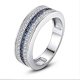 925 Sterling Silver Natural Sapphire Ring Cubic Zirconia Half Promise Rings CZ Classical Eternity Engagement Wedding Band Ring for Women (US Code 8)
