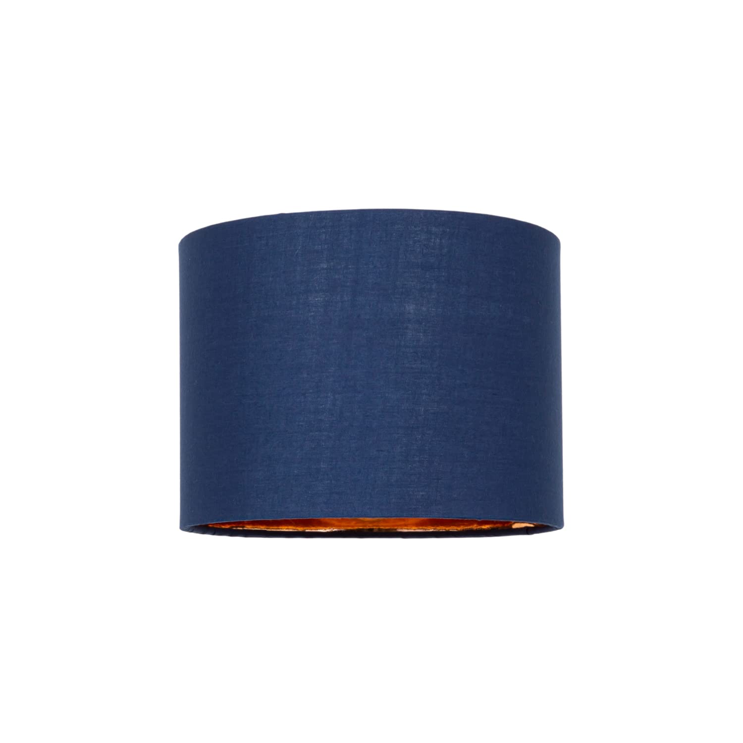 Modern and Stylish Midnight Navy Blue Cotton Fabric Small 8" Drum Lamp Shade with Shiny Copper Inner - 40watt Maximum by Happy Homewares