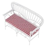 Material: Metall + Stoff KESOTO 1:12 Puppenhaus Gartendekoration - Miniaturmöbel Doppelstuhl Parkbank Gartenbank mit Matte - 13,3 × 4,3 × 8,9 cm - Rot + Weiß