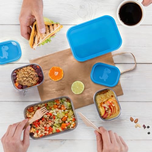 Image of Tanjiae 3 CUP+1 CUP Stainless Steel Lunch Snack Containers Set | Leak Proof 304 Stainless Steel Food Containers with Silicone Lids - Perfect Metal Lunch Box for Home and Travel (25oz+8oz*2)
