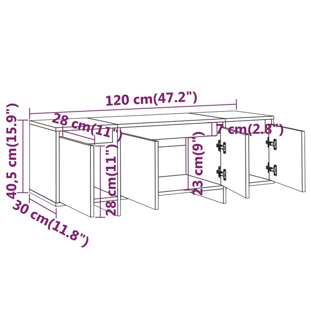 Hothingwell TV-Möbel, Eiche, Rauchgrau, 120 x 30 x 40,5 cm, Holz | 4 Türen, Aufbewahrung für DVD-Konsole, Spiele, Zeitschriften, leicht zu reinigen, feuchtes Tuch, stabile Konstruktion