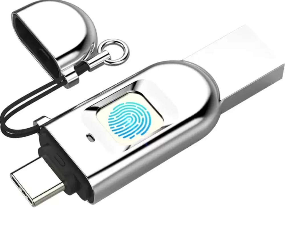 SCALEBEE 256GB USB Flash Drive Type-C USB3.0 Dual-Port Metal Fingerprint Encryption U Disk OTG Pendrive for Laptop Computer Smartphone (Silver, Type A to Type C) (256 GB)