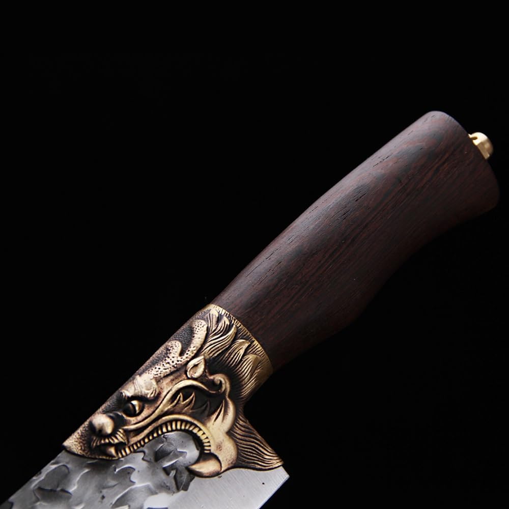 DAXXIN Meat Cleaver,Cleaver Knife, Longquan 9 Inch Gyutou Barbecue Knife Hunting Camping Machete Handmade Forged Steel Kitchen Knives Copper Dragon Decor, ZJH9658