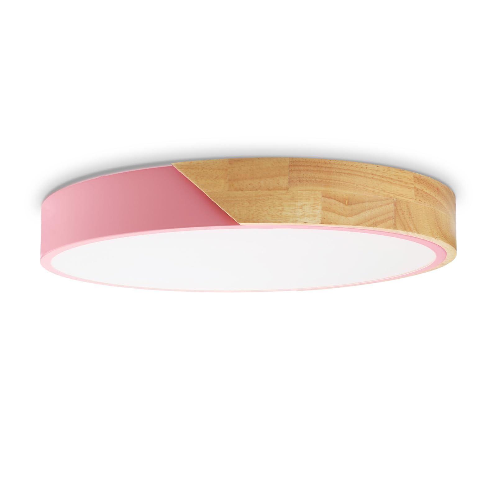 Alpinaluz Plafón LED Rosa con Madera Natural y Metal, 24W, CCT Ajuste de Temperatura de Luz (3000K/4000K/6000K), Ø40 cm, Diseño Moderno Nórdico, para Salón, Dormitorio y Habitación Infantil