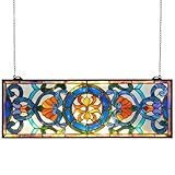 VEVOR Stained Glass Window Panel, 35.1' x 12.9' Tiffany Style Hanging Transom Window Panel with Chain, Large...