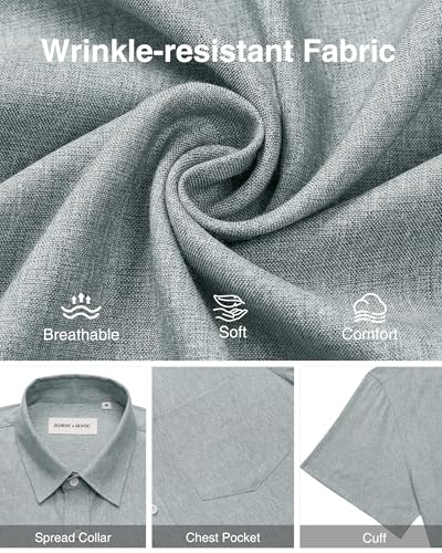 Image of Alimens & Gentle Mens Linen Shirts Short Sleeve Button Down Shirts Wrinkle Free Casual Vacation Beach Summer Tops