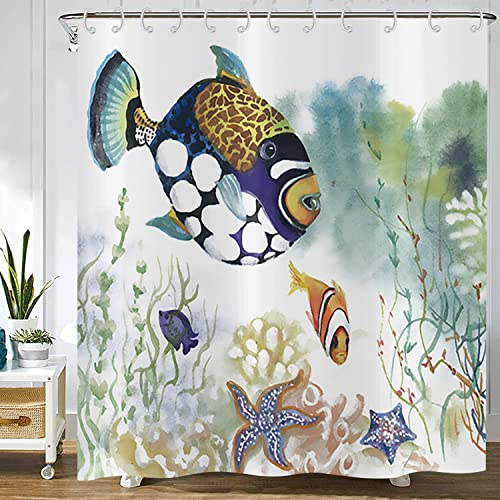 Gkleasg Ocean Shower Curtain Tropical Fish Starfish Seaweed Bathroom Curtain For Home Bathtub Decor Waterproof Polyester Fabric With 12 Hooks 72''X72'' #TOP14