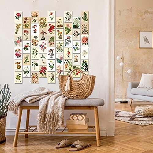 Shenrongtong 50PCS Vintage Posters For Room Aesthetic, Botanical Wall Collage Kit, Girls Bedroom Decor, Vintage Plant Wall Art Print Pictures, 4 X 6 In