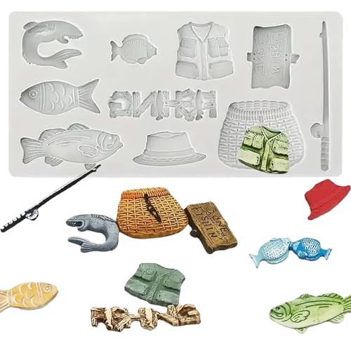 IKOJING Grey Fishing Tool Silicone Mold, Small Fish Fondant Molds, for Kitchen Baking Cake Decoration, Chocolate, Candy, Mousse, Salty Dough, Butter, Sugar Process, UV Resin, Polymer Clay