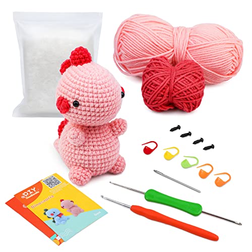 Huaiid Beginners Crochet Kit,Complete Crochet Starter Kit For Adults And Kids,Diy Animal Crochet Kit With Crochet Accessories And Instructions(Pink Dinosaur) #TOP19