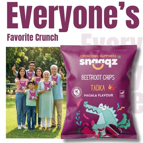 Image of Snaaqz Beetroot Chips Tadka Masala Flavour | Crunchy Vegetable Chips | Palm Oil Free Snack | Ready-to-Eat Healthy Snack for Kids & Adults (Pack of 4 x 70g)