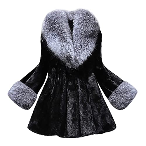 JINLILE Trench Puffer Coat Winter Women Faux Fur Long Windbreaker Jacket Plus Size Lightweight Warm Autumn Outwear Black