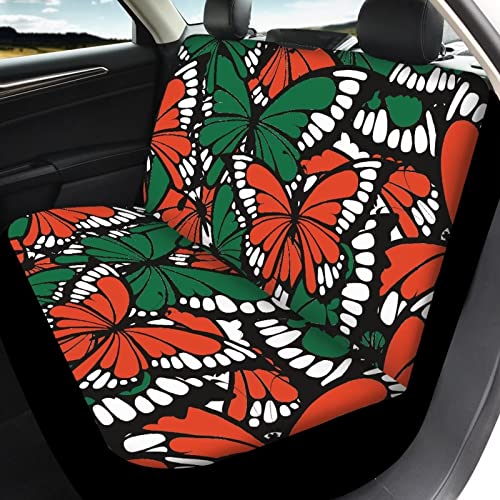Image of Universal Auto Car Seat Cover Full Set Red Butterfly Print Stylish Durable Easy Install Car Seat Protector for Women Breathable Comfortable Front Back Seat Cover Universal Fit Most Cars Trucks