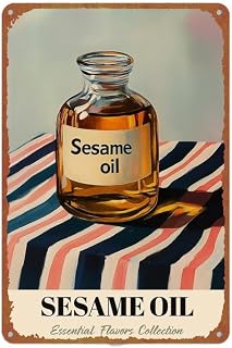 Sesame Oil Bottle Essential Flavors Collection Aluminium Metal Sign | Vintage Wall Decor, 8X12 Inch, Kitchen, Dining Area, Cafe, Pantry, Bar, Gallery, Corridor, Farmhouse