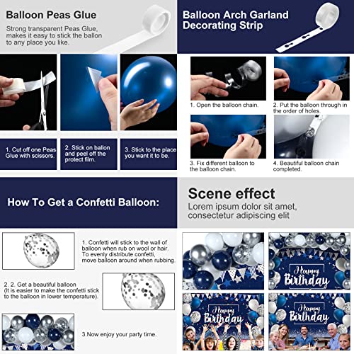 Image of Tatuo Navy Blue Birthday Confetti Balloons Kit Set Photography Backdrop Banner Package for Boys Girls Men Women Birthday Party Decorations Supplies(Navy Blue and Silver)
