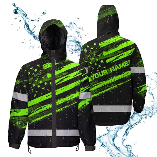 Maddly High Visibility Jacket, Waterproof Reflective Hi Vis safety Jacket with Hood for Men, Women, Outdoor Worker, Trucker