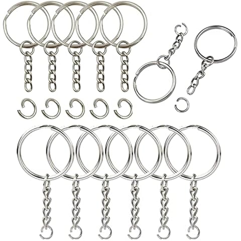 ZUKHRUF 100 Pcs Split Metal Keyrings, Key Rings with Link Chain and Jump Rings Key Chains for Craft Jewellery Making(25mm Diameter) Cover
