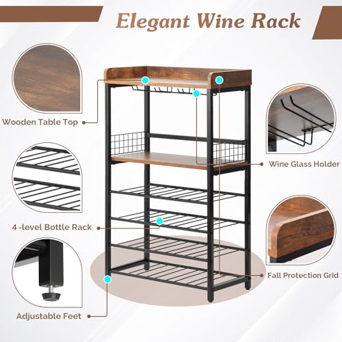 Wine Rack Freestanding Floor with Glass Holder, 20 Bottle Wine Bottle Rack - image 8