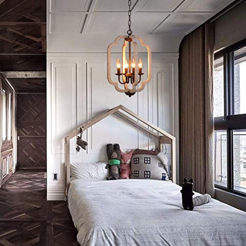 4-Light Farmhouse Handmade Antique Chandelier Wood Pendant Lighting Industrial Retro Vintage Rustic Hanging Light Fixtures Ceiling For Dining Room, Foyer, Entryway,Living Room,Kitchen Hallway #TOP5