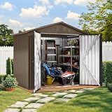 DWVO 6x4ft Storage Shed for Outdoors, Metal Sturdy Weatherproof Tool Locker with Secure Door and Ventilation for Equipment, Mowers, Bikes, Outdoor Spaces, Brown