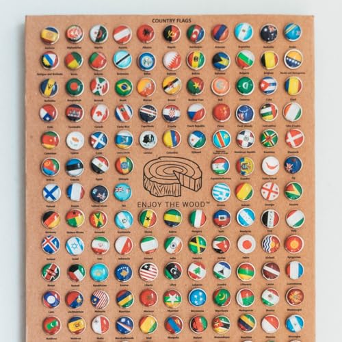 Image of Enjoy The Wood 3D Wooden World Map Wall Art - Large Travel Map with Pins for Art Decor - Decorative Map of the World for Home, Office - Travel Wall Art Housewarming Gift Idea (Flags Push Pins, Pins)