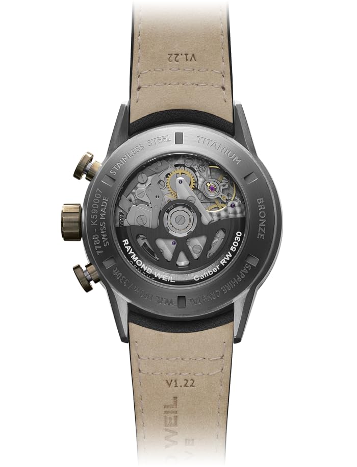RAYMOND WEIL Men's 7780-TB3-20423 Freelancer Automatic Chronograph Bi-compax Bronze and Titanium Leather Watch3