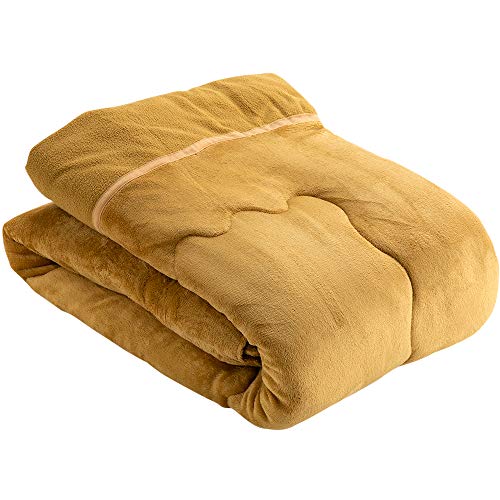 アイリスプラザ 掛け布団 毛布布団 ボリューム 1枚であたたか 軽量 三層構造 中綿入 シープボア フランネル 丸洗い シングル キャメル