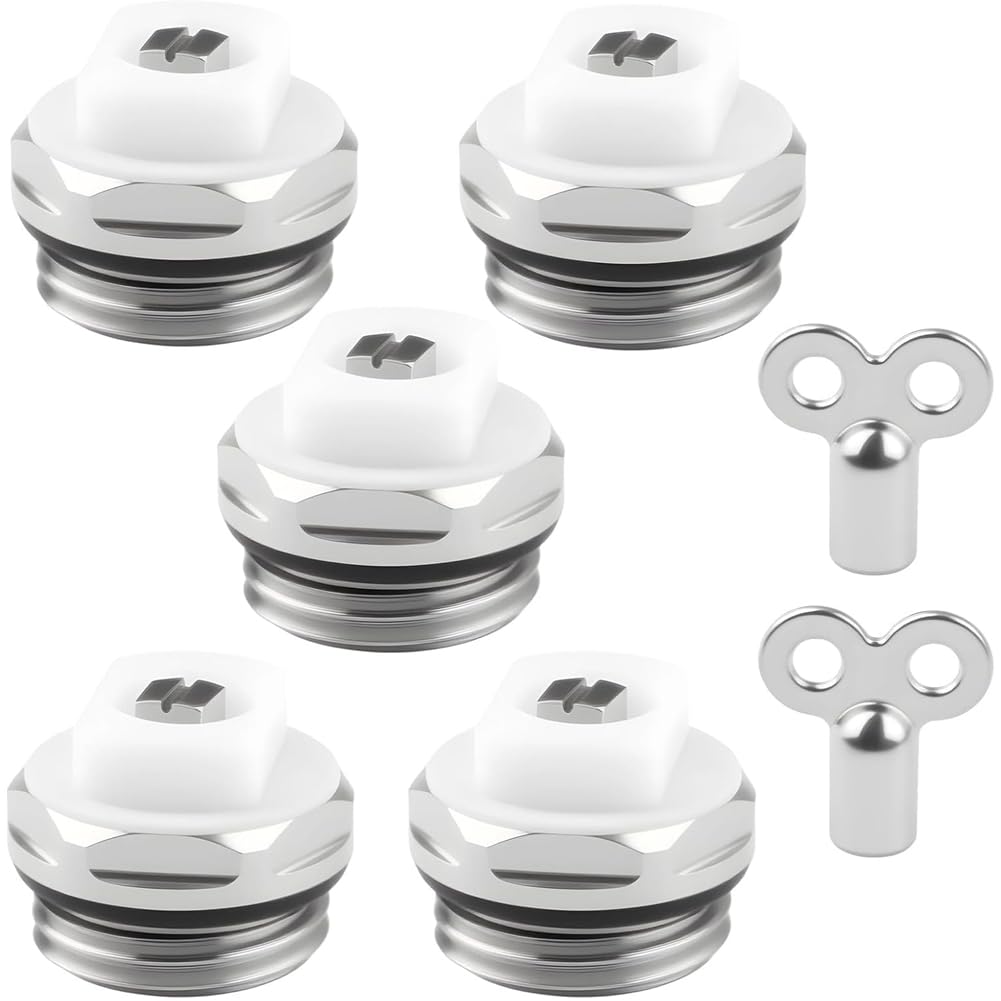 Jnchdghwa Silver Radiator Bleed Valves-Pack Of 5 2 Valve Keys-Works For All Standard For Radiator Systems Bleeder