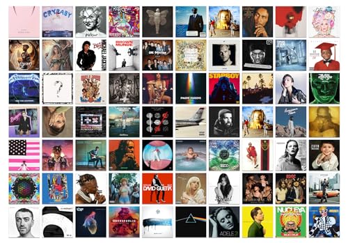 Image of Pack of 72 Music Wall Collage Kit Posters - 4 x 4 Inches Wall Decor Poster - Wall Art For Bedroom, Living room, Office - 1 Tissue Tape