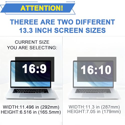 Image of 4-Way Laptop Privacy Screen Shield 13.3 Inch, Removable 16:9 Aspect 360 Privacy Filter Screen Protector for 13.3 Inch Laptop Computer, Anti Glare Blue Light Slide Mount Tabs Cover for Generic Laptop