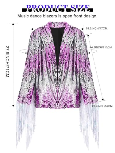 REETAN St. Patrick's Day Sequin Jacket Coat Sparkly Long Sleeve Tassel Blazer Open Front Senquence Fringe Jackets for Women2